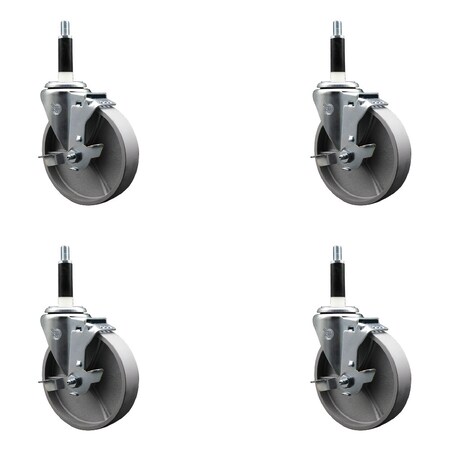 Service Caster 5'' Semi Steel Swivel 7/8'' Expanding Stem Caster Set with Brake, 4PK SCC-EX20S514-SSS-TLB-78-4